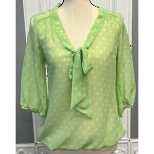 Vanity Green Polka-Dot Sheer Blouse- Women's Medium